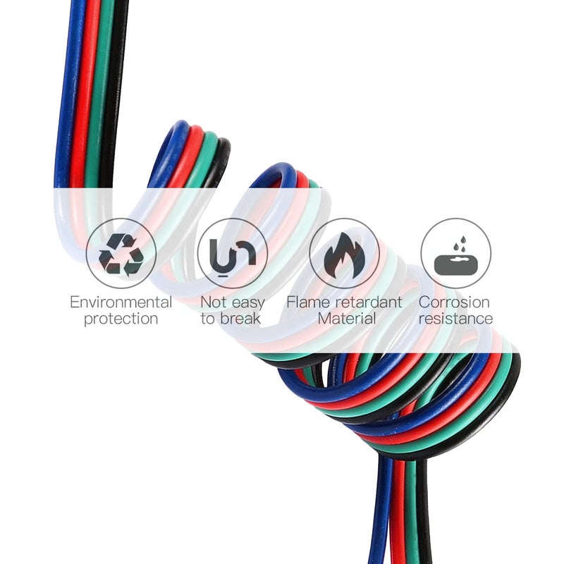 EvZ 22 Gauge 4Pin Extension Wire, EvZ 22AWG 4 Conductor Parallel Electric Cable Cord for RGB LED Strips 3528 5050, Black-Green-Red-Blue, 33ft/10M - Image 2